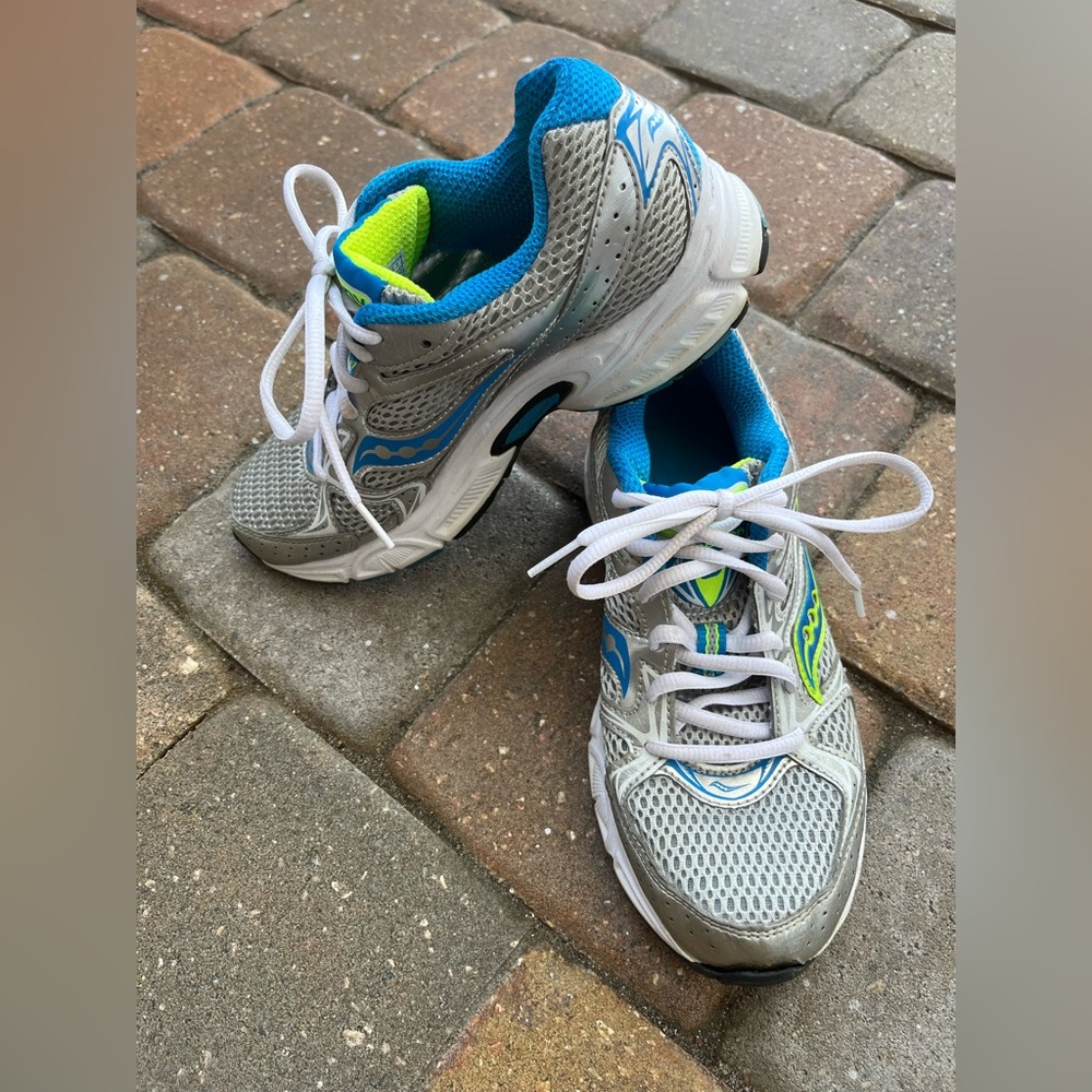 Saucony Gray and Blue Athletic Shoes with Breathable Mesh